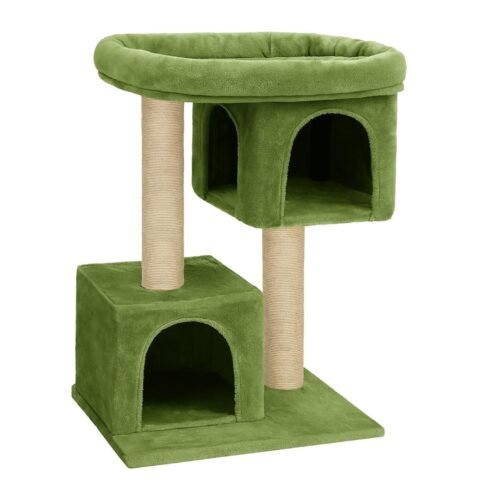 Catry 62-Inch Green Cat Tree with Hammock, Sisal Posts, and Feather Toy