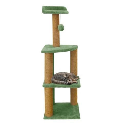 Catry Kitten Tree Bed with Sisal Posts and Feather Toy (Green-41)